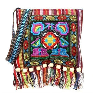 1 LEFT! Bohemian Embroidered Tassel Decor Crossbody Purse